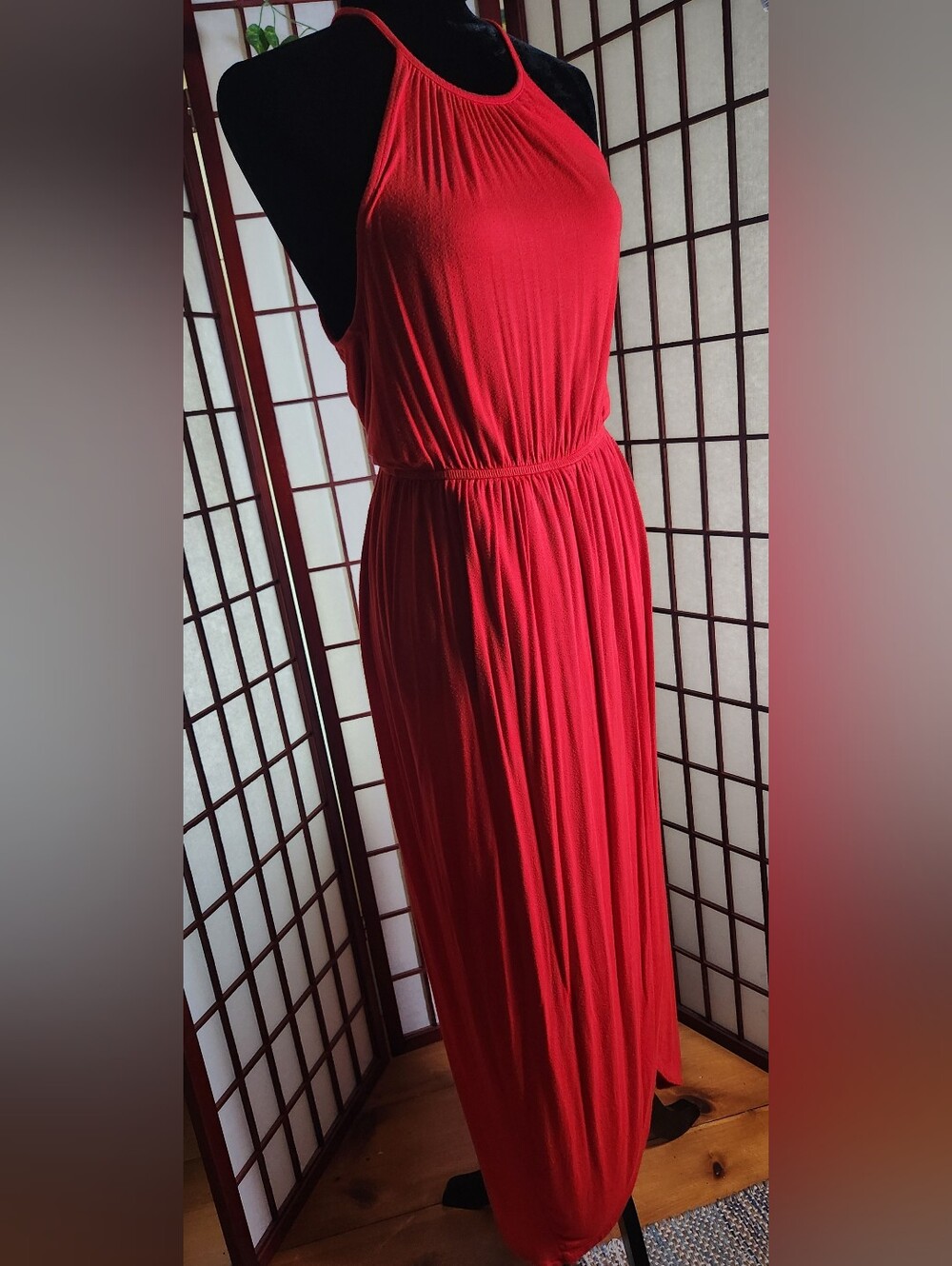 Red Women's Maxi Dress- Elastic Waist